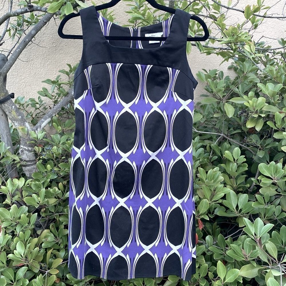 Vintage DBY Purple & Black Abstract Sleeveless Sheath Dress Sz 4 EUC!